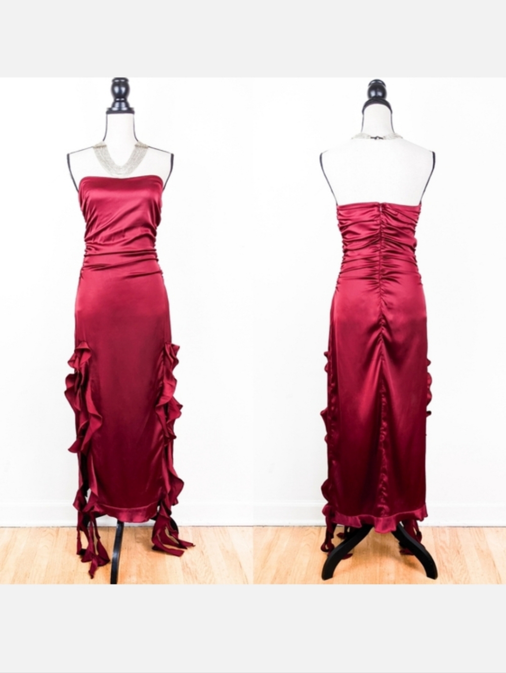 Last Nwt Storia Ruffled Red Satin Party Dress, Size Small